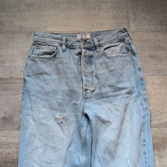 We Are Free Size 27 Tapered Jeans Women's Blue Distressed Button Fly - Picture 2 of 9